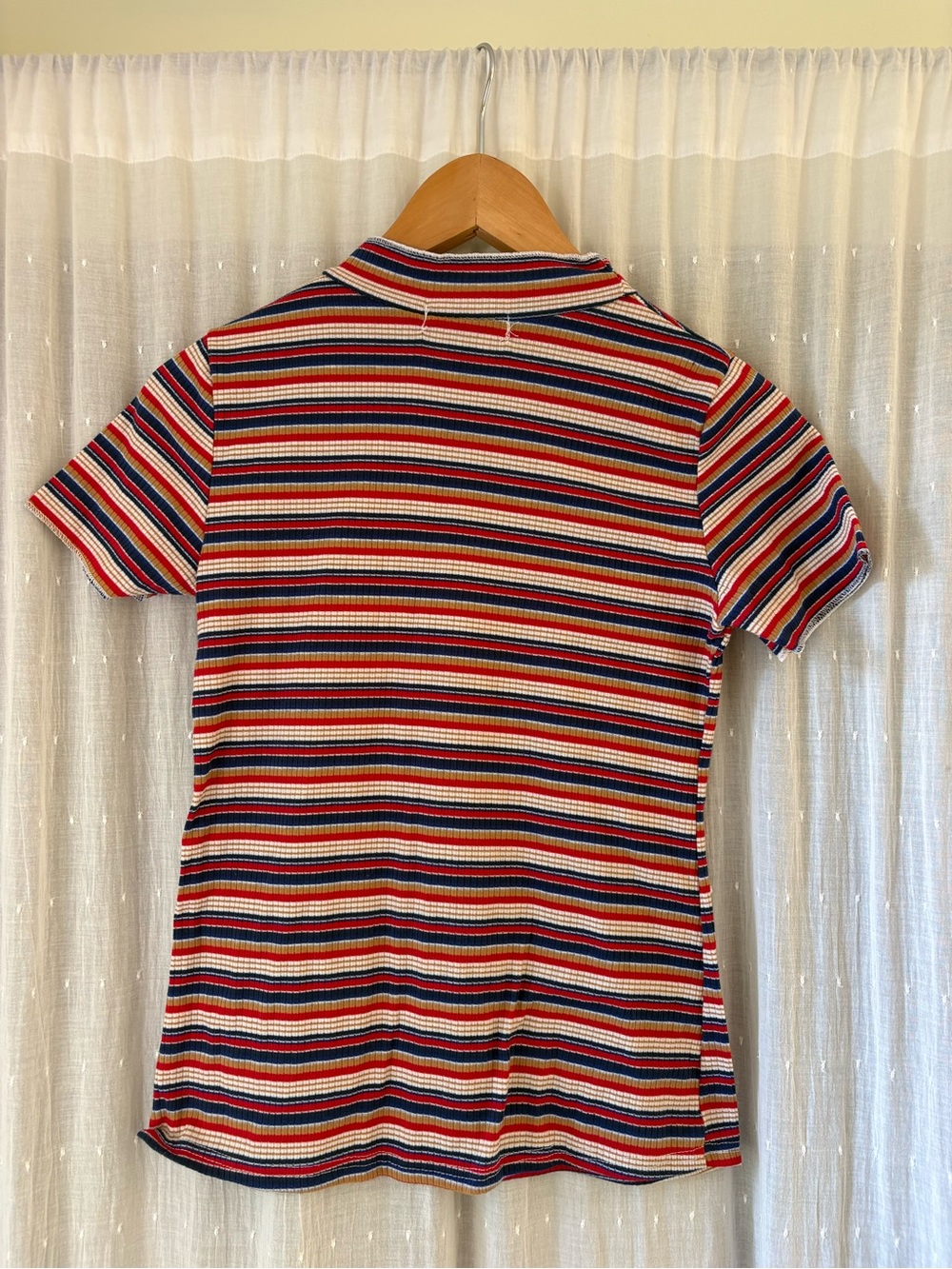 Y2K style Red Multi-Striped Ribbed Tee with Heart Cutout - Picture 3 of 5